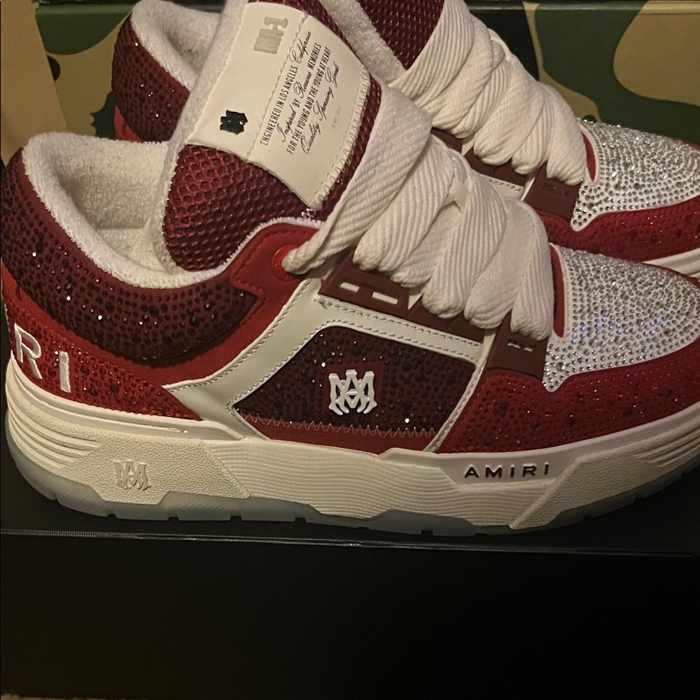 AMIRI Red and White Crystal Sneakers